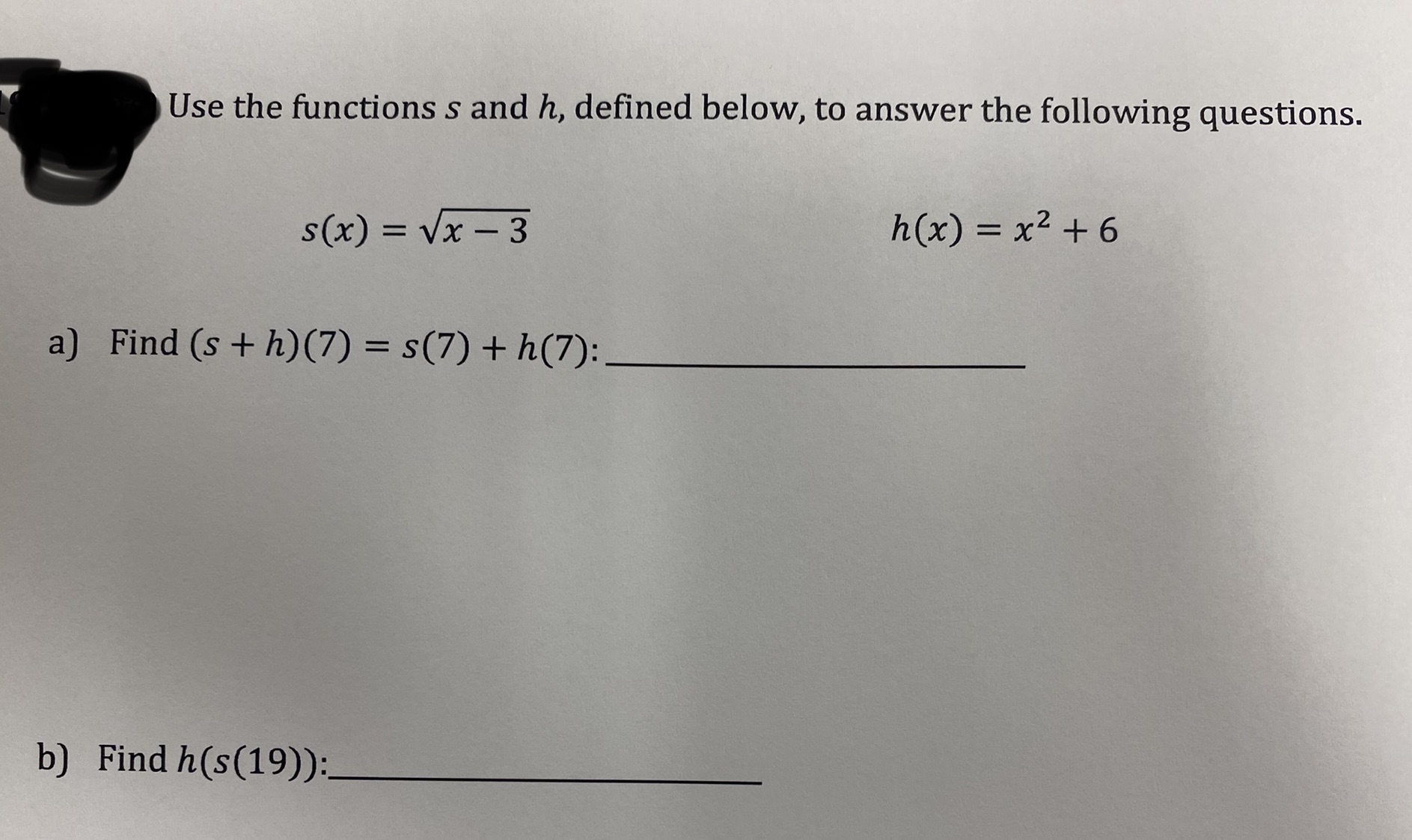Use the functions s and h, defined below, to