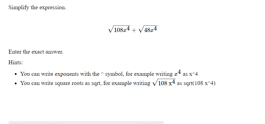 Simplify the expression. v\" 108.14 + V 433:4