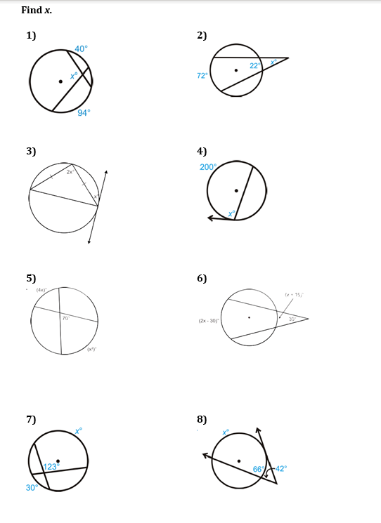 Find x. 1) 2) 40 22 72" 94 3) 4) 200% 5) 6) 707