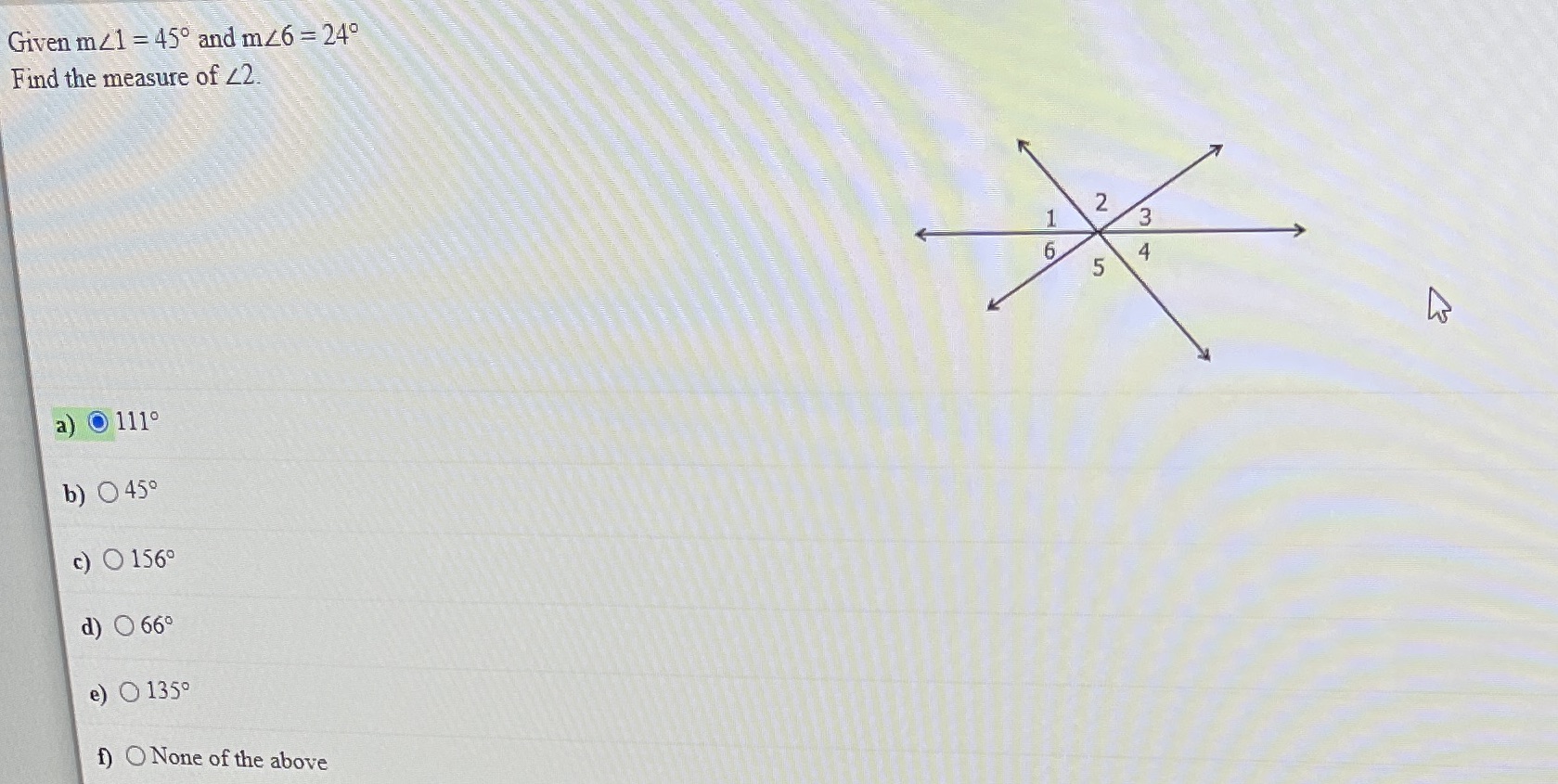 Given m21 = 450 and m46 = 24 Find the measure of