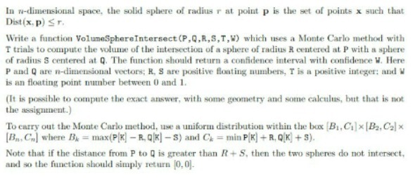 In w-dimensional space, the solid sphere of