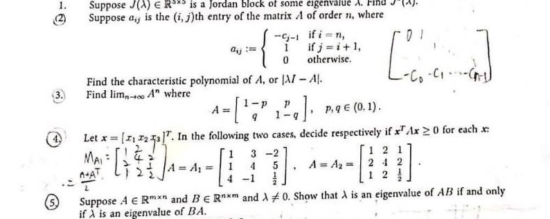 1. Suppose J(A) E R3x5 is a Jordan block of some