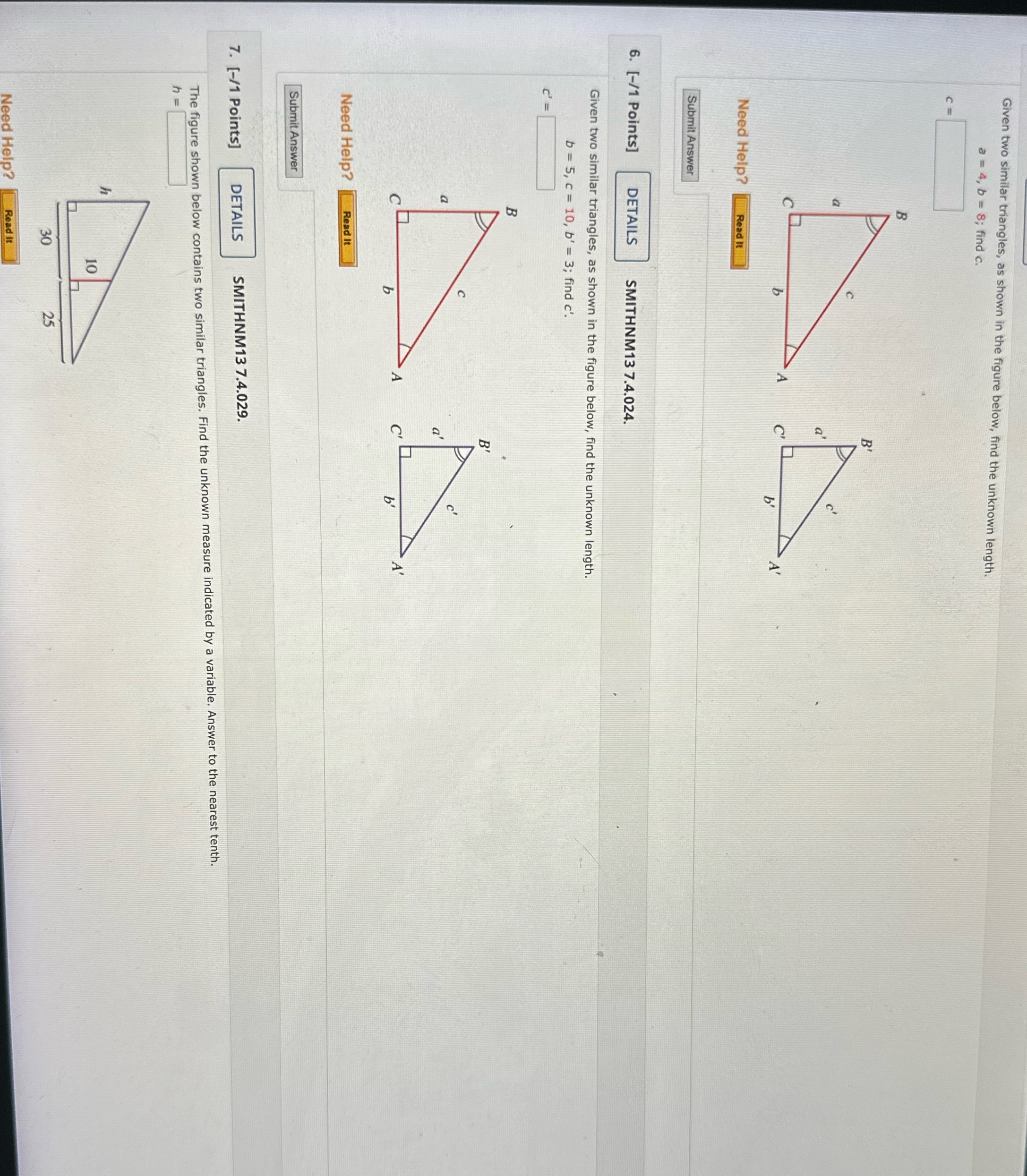 Given two similar triangles, as shown in the