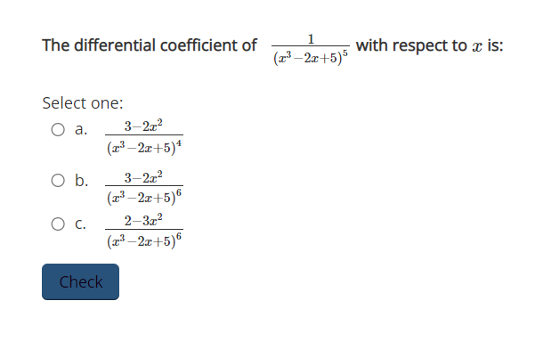 The differential coefficient of 1 (3 -2x+5) with