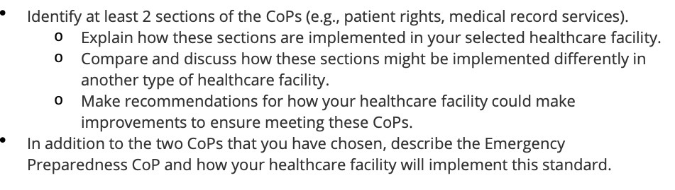 ' Identify at least 2 sections of the CoPs