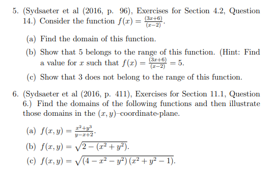 5. (Sydsaeter et al (2016, p. 96), Exercises for