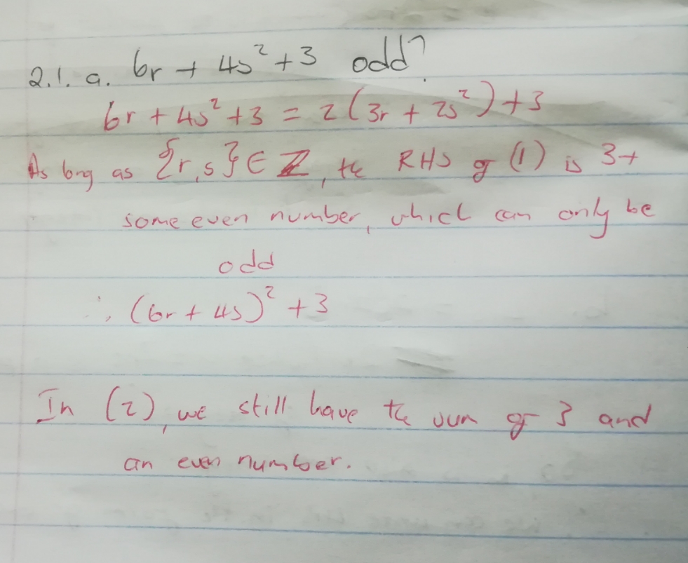 hello, the question is: is 6r + 4s +3 odd? 2.1.
