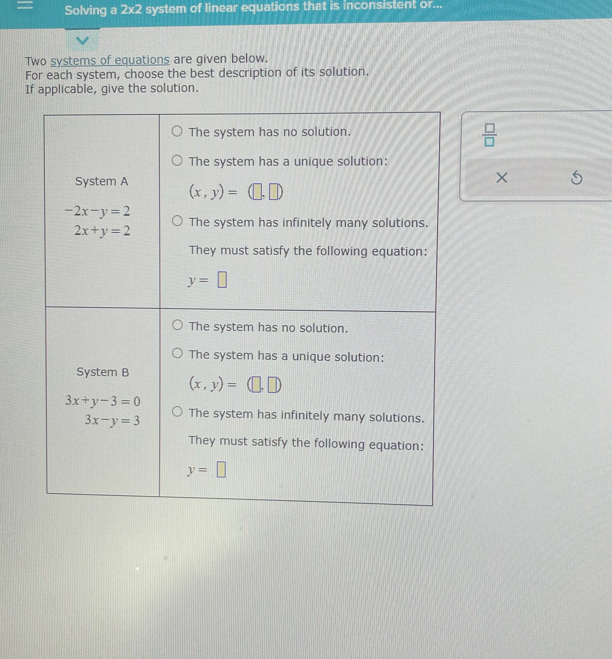 Solving a 2x2 system of linear equations that is