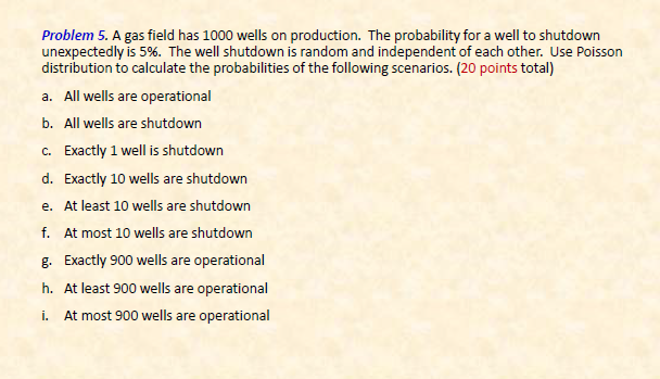 Problem 5. A gas field has 1000 wells on