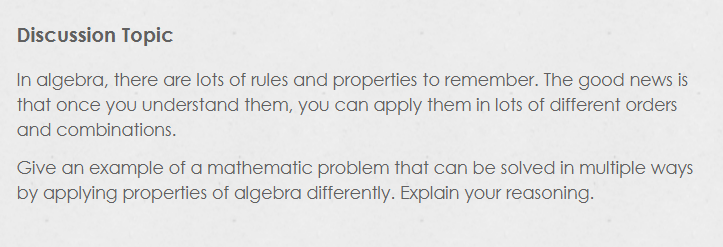 Discussion Topic In algebra, there are lots of