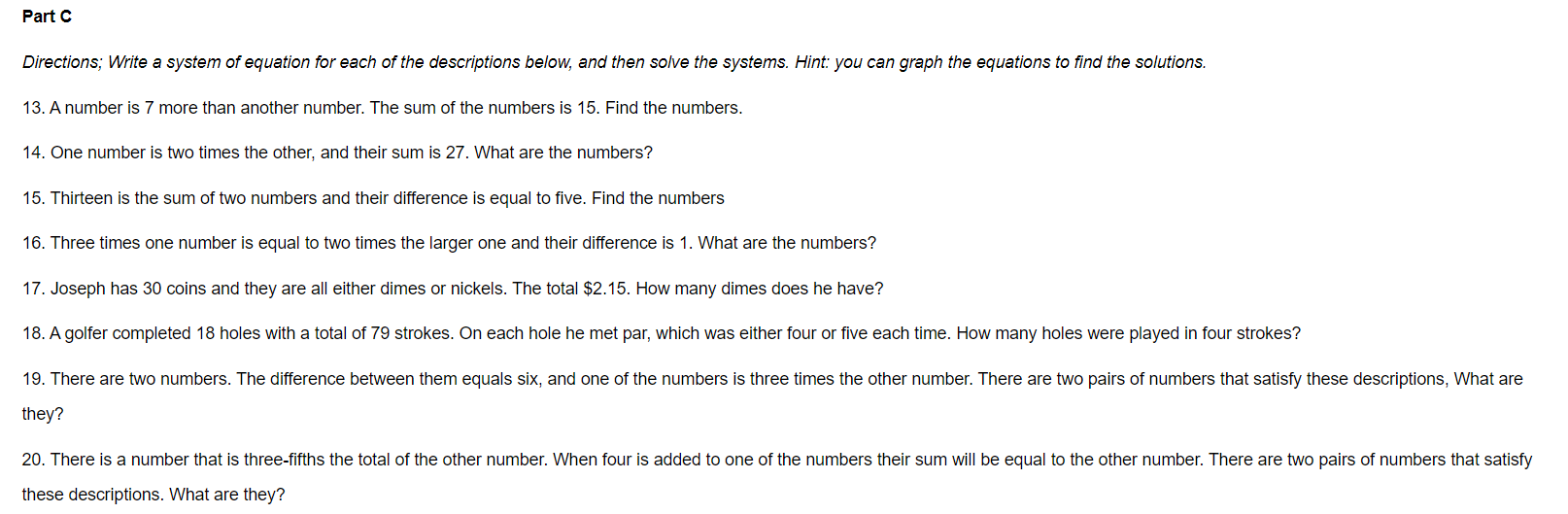 Part C Directions; IM'ite a system of