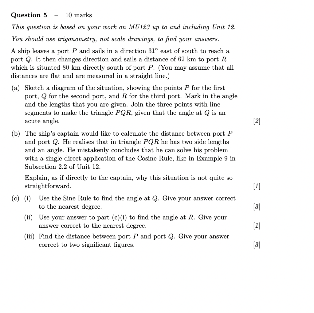 Question 5 - 10 marks This question is based on