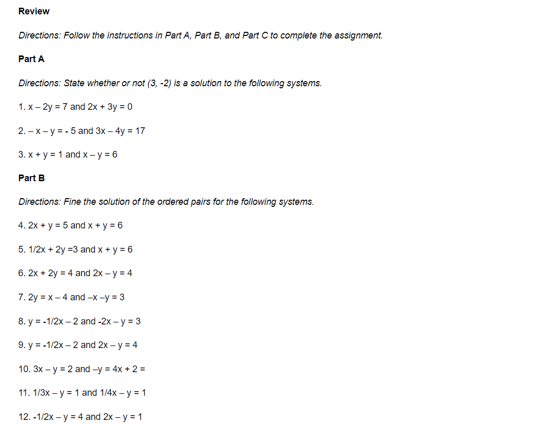 Part C Directions; IM'ite a system of