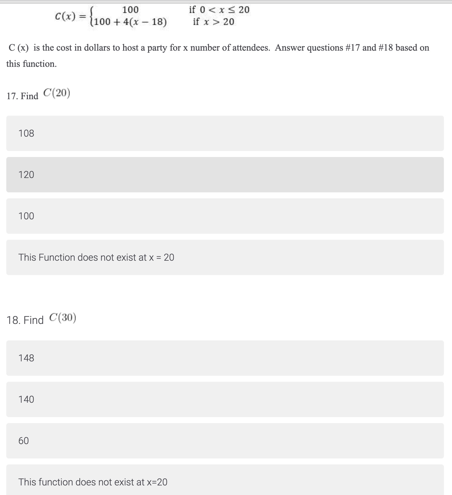 100 c(x) = 100 + 4(x - 18) if 0 < x s 20 if x  style=