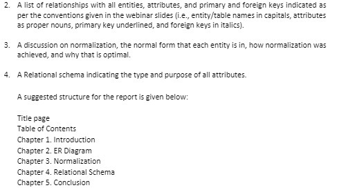 2. A list of relationships with all entities,