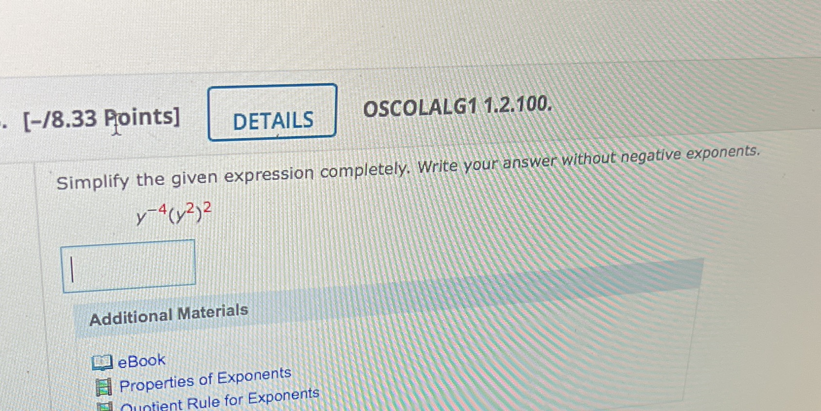 [-/8.33 Points] DETAILS OSCOLALG1 1.2.100.