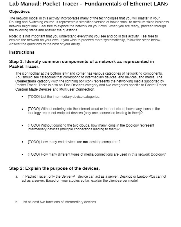 Lab Manual: Packet Tracer - Fundamentals of