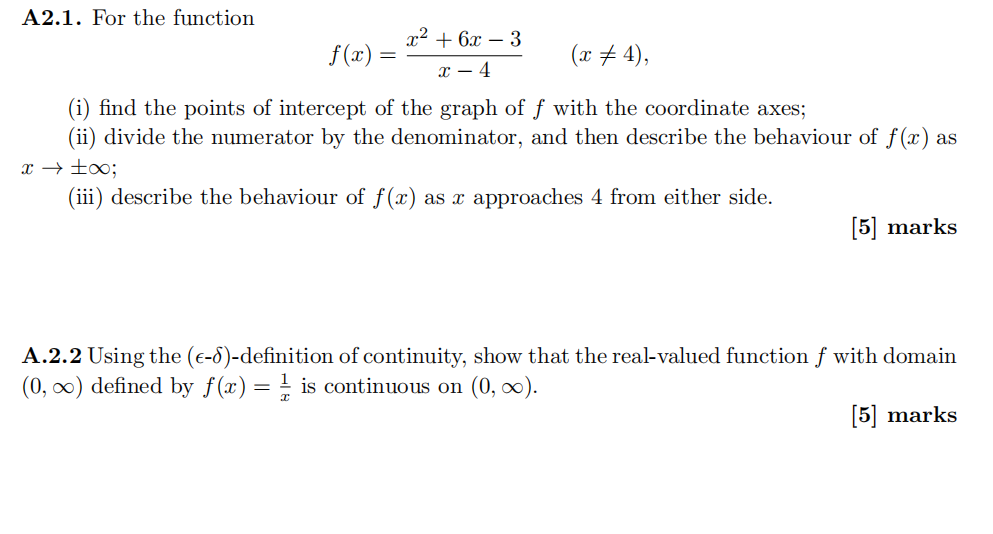 A2.1. For the function x- + 6x -3 f(x) = (x * 4),