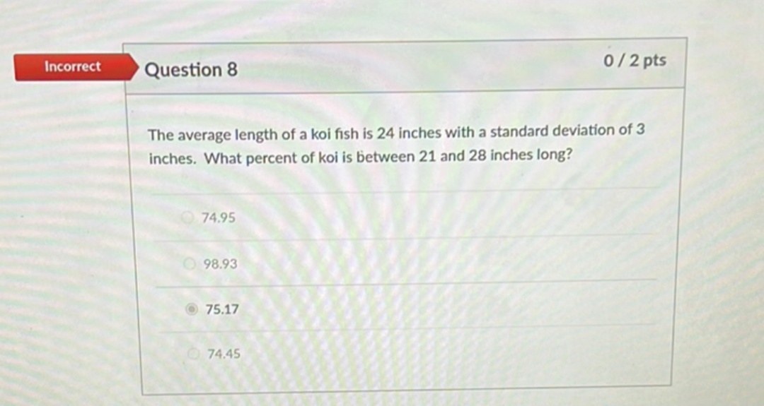 Please provide Handwritten Incorrect Question 8 0