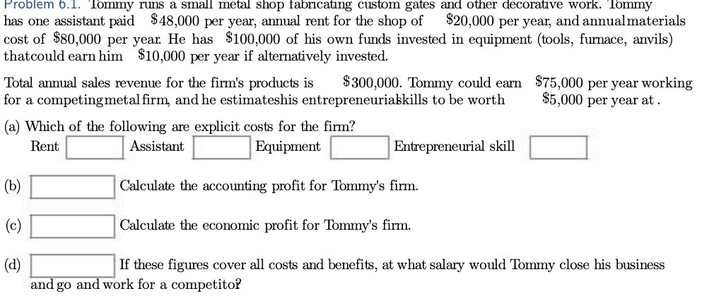Problem 6.1. Tommy runs a small metal shop