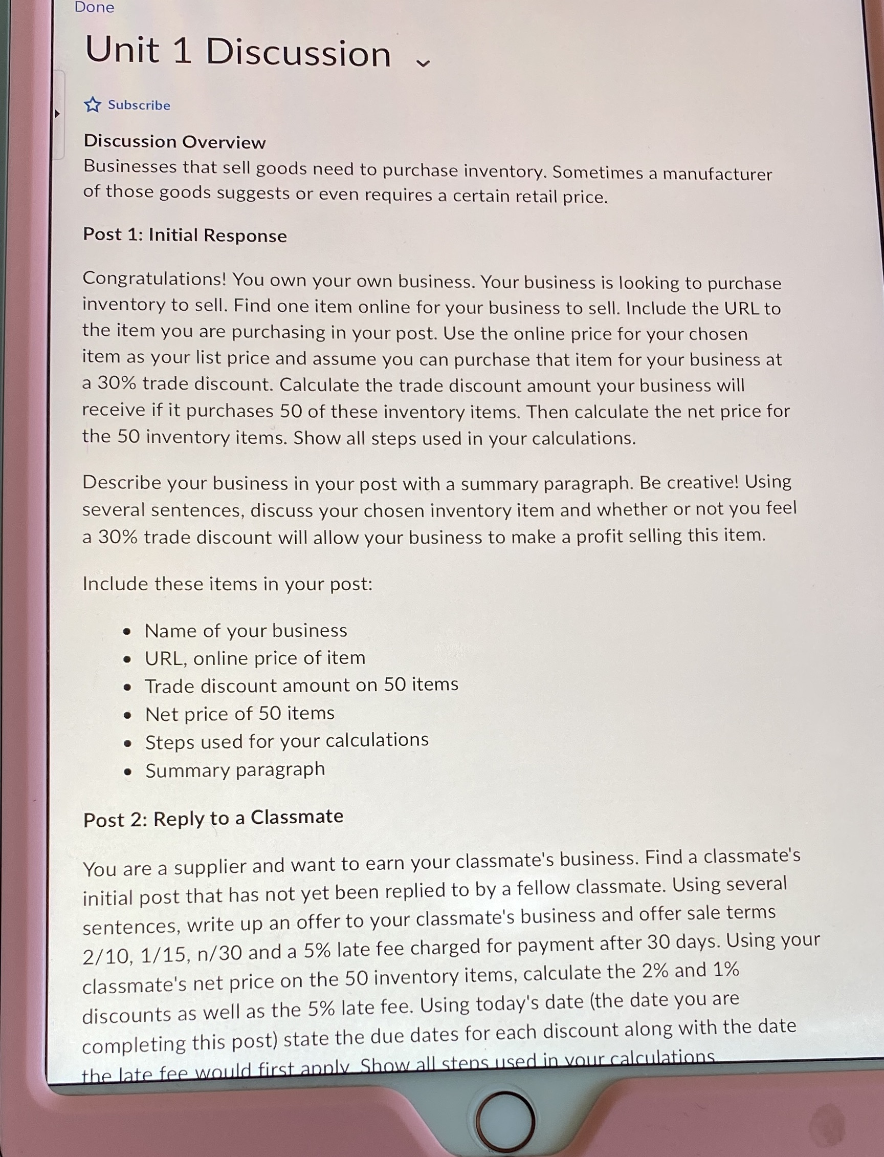 Done Unit 1 Discussion. v - Subscribe Discussion