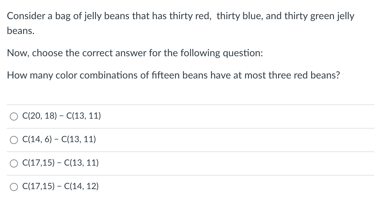 Consider a bag of jelly beans that has thirty
