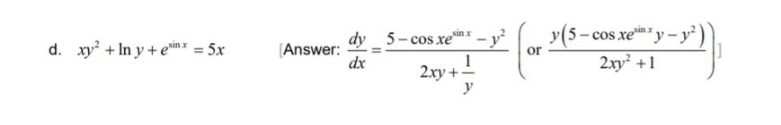 dy 5 - cos xe" sin x y(5 - cos xey - yz d.