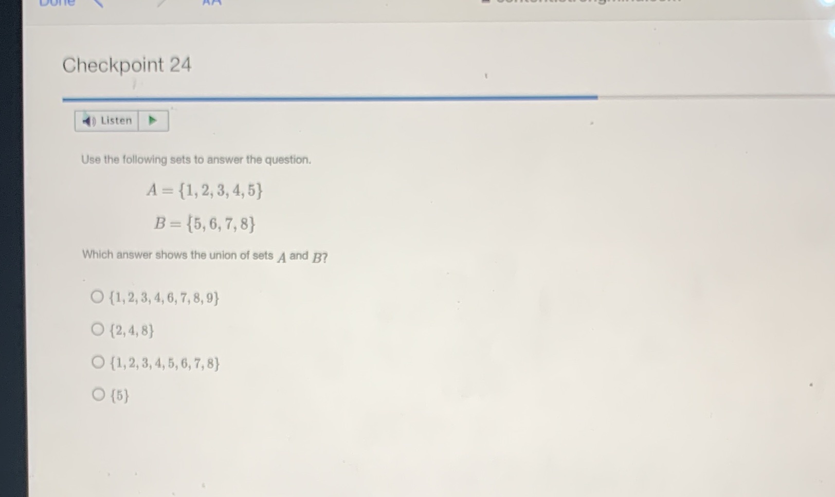 Checkpoint 24 Listen Use the following sets to