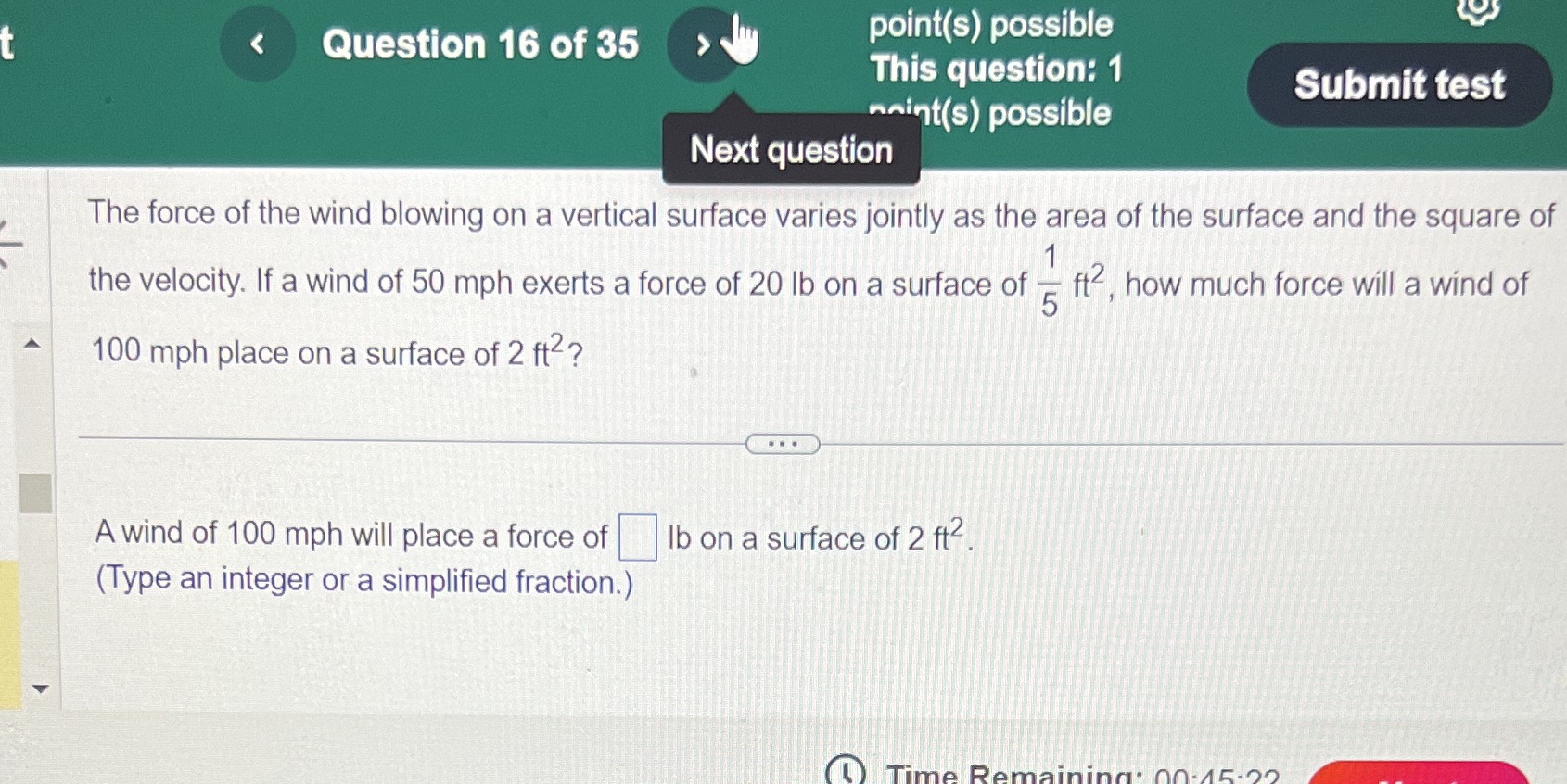 < Question 16 of 35 point(s) possible This