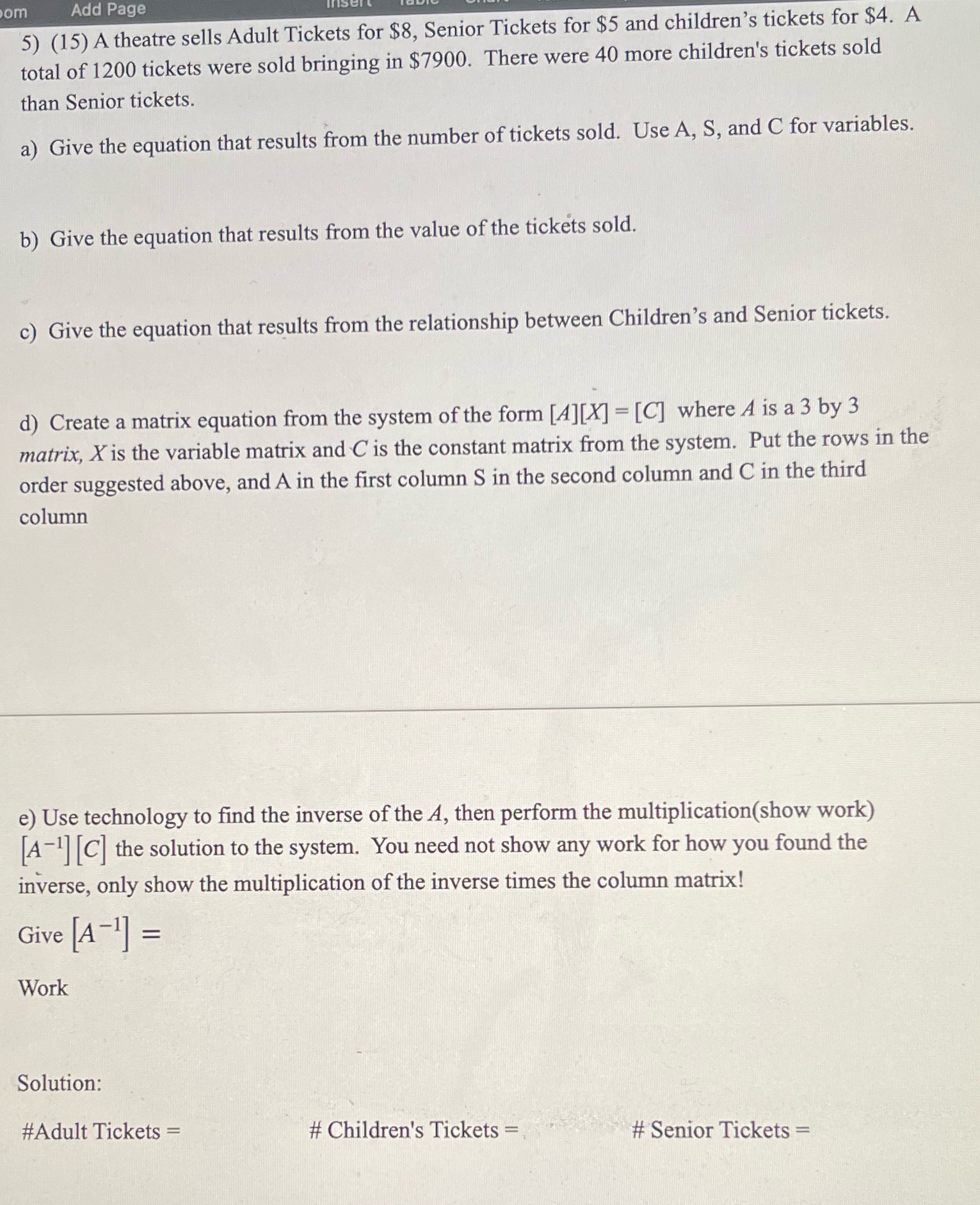 ' Tickets for $5 and children's tickets for