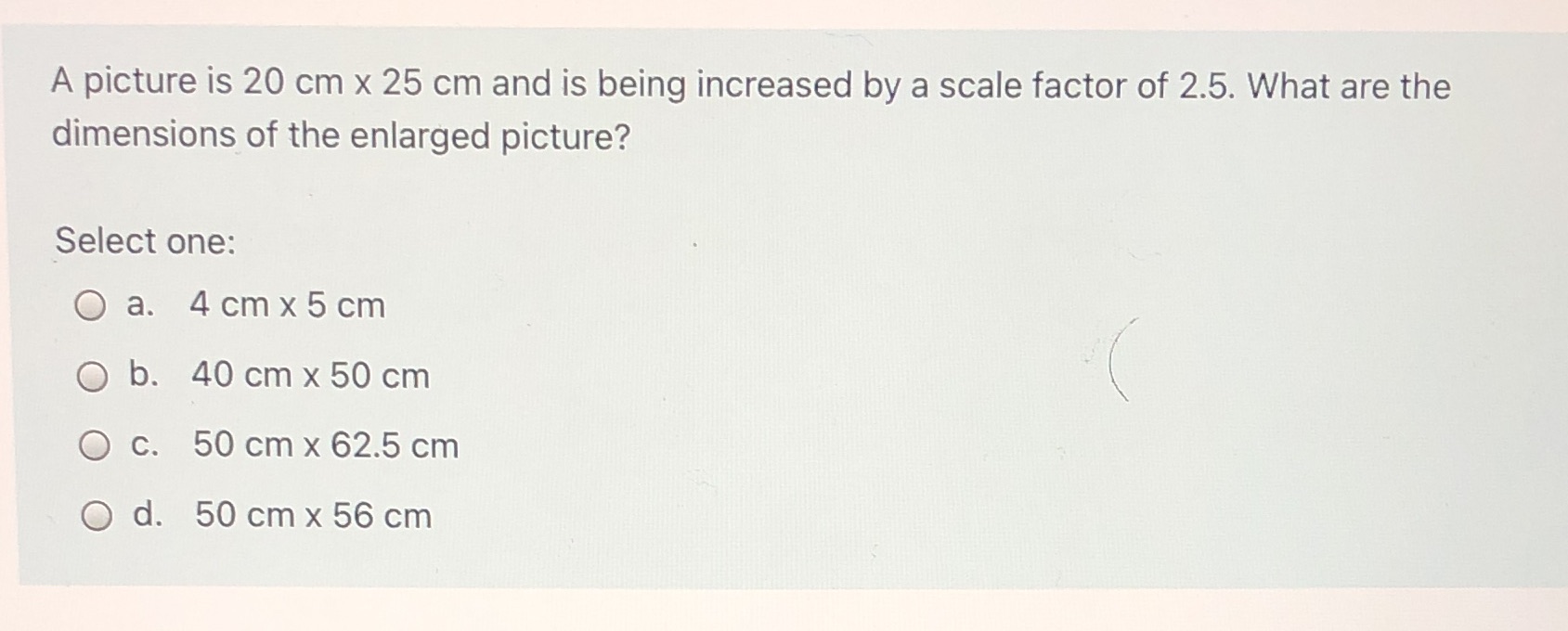 I need help with this question A picture is 20 cm