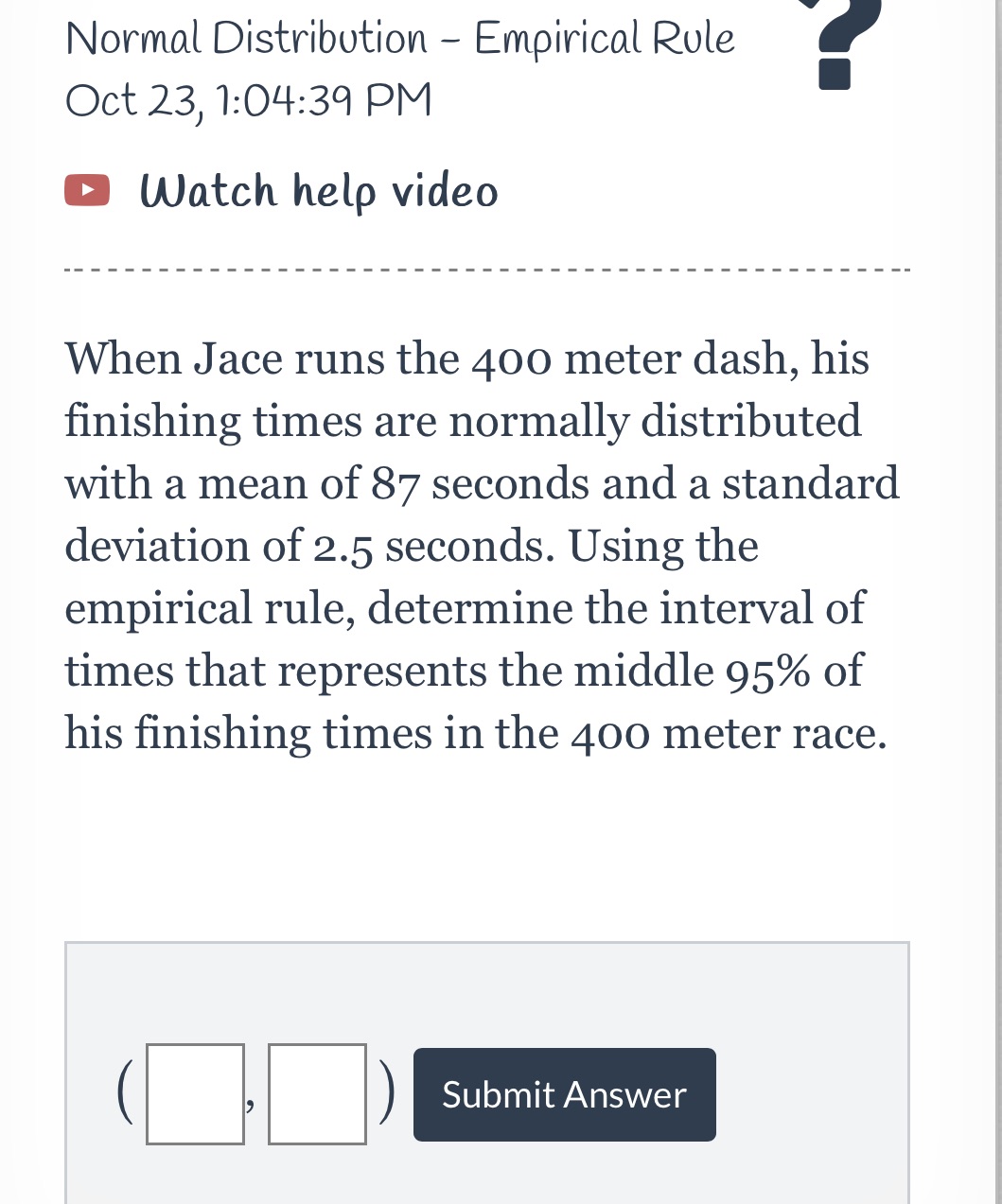 Normal Distribution - Empirical Rule Oct 23,