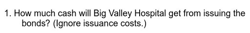 1. How much cash will Big Valley Hospital get