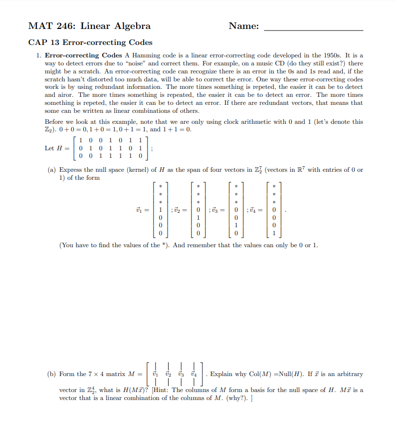 MAT 246: Linear Algebra Name: CAP 13