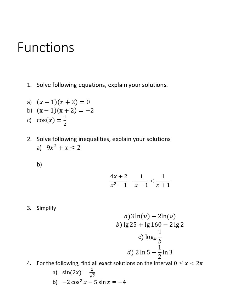 please help me solving these questions Functions