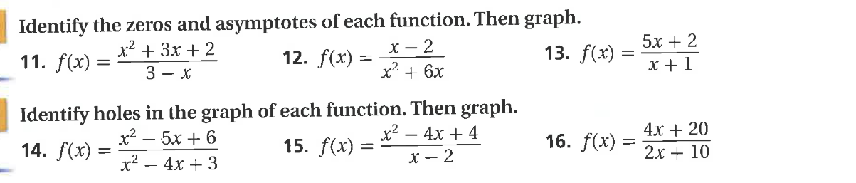 Do problem 11 Identify the zeros and asymptotes
