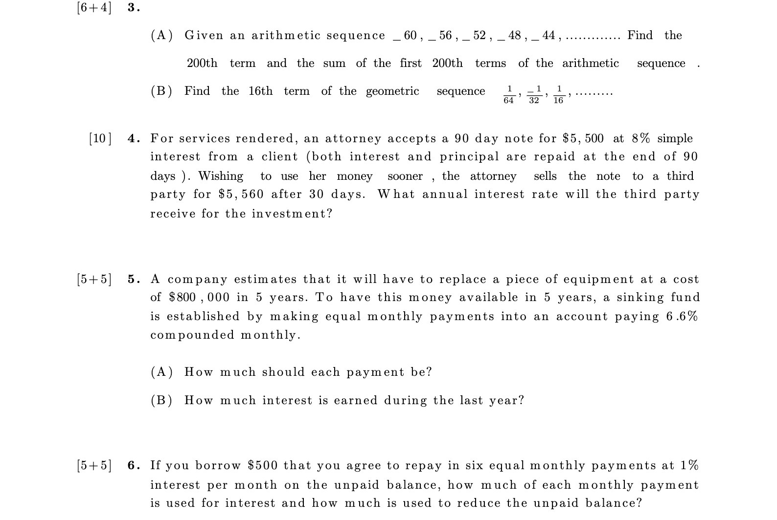 [6+4] [10] [5+5] [5+5] 3. 4. 5. 6. (A) Given an