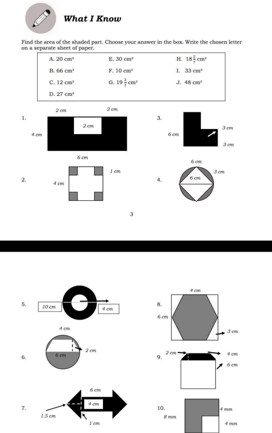 Please help me e What I Know Find the area of the