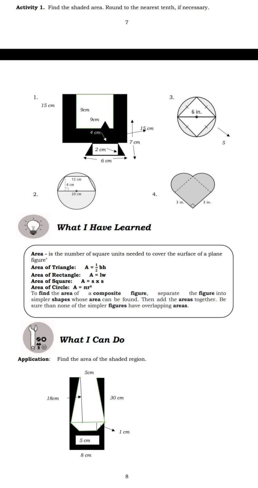 Please help me e What I Know Find the area of the