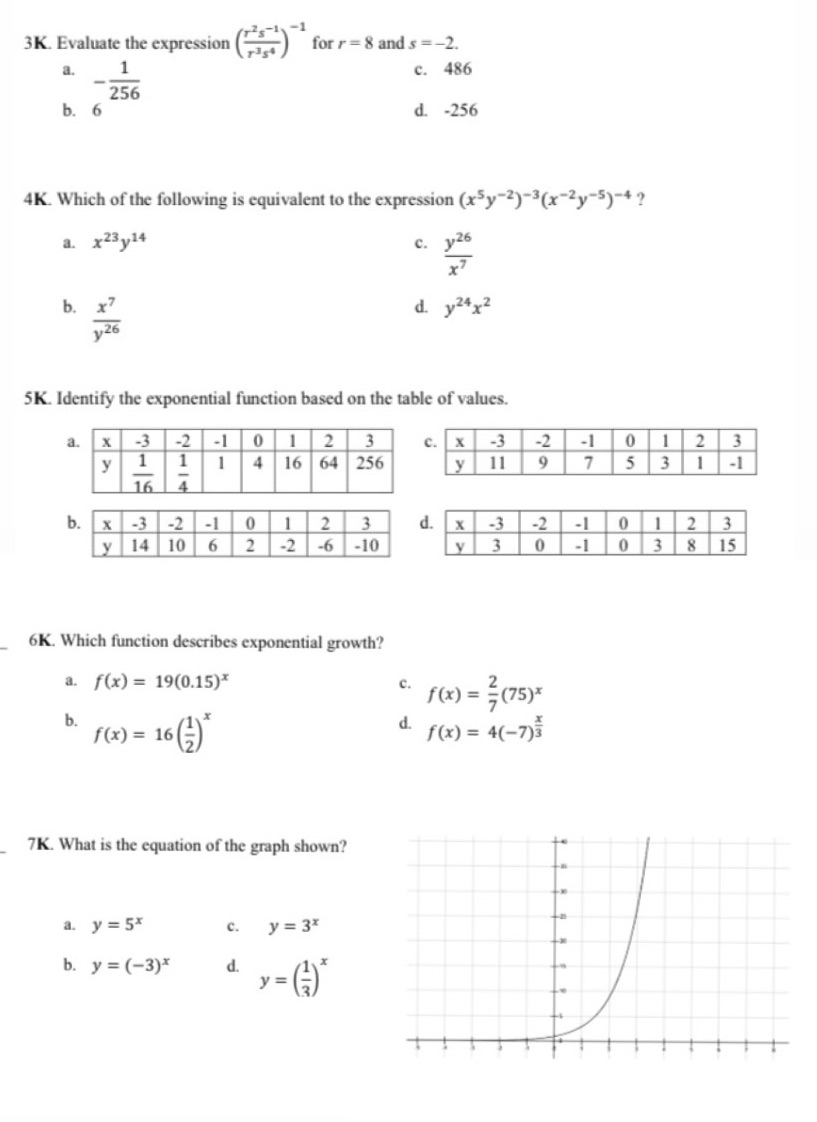 3K. Evaluate the expression ( for = 8 and s =-2.