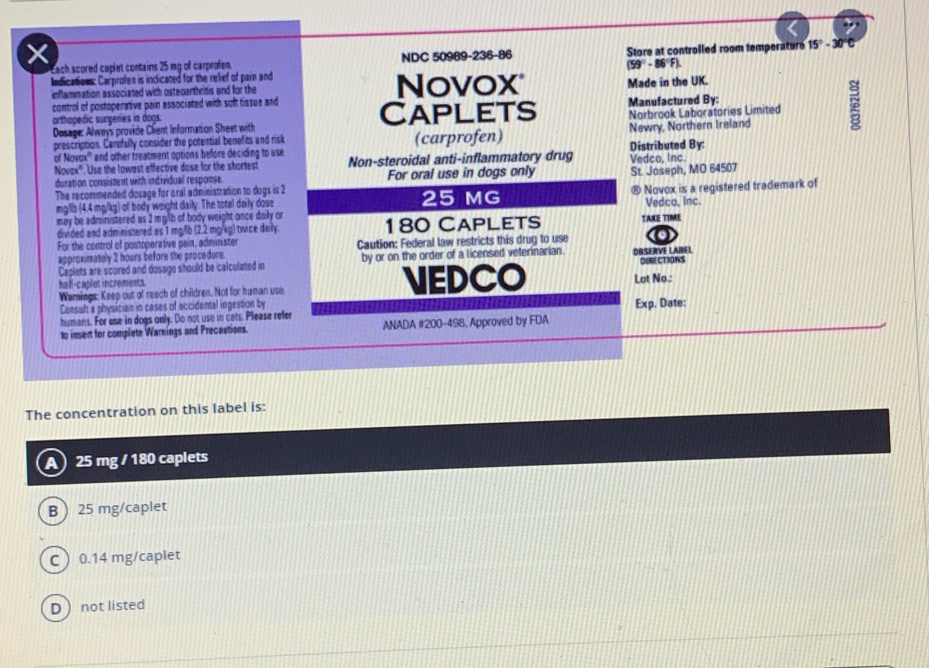 What is the concentration? X Each scored caplet