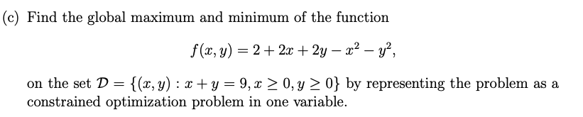 (c) Find the global maximum and minimum of the