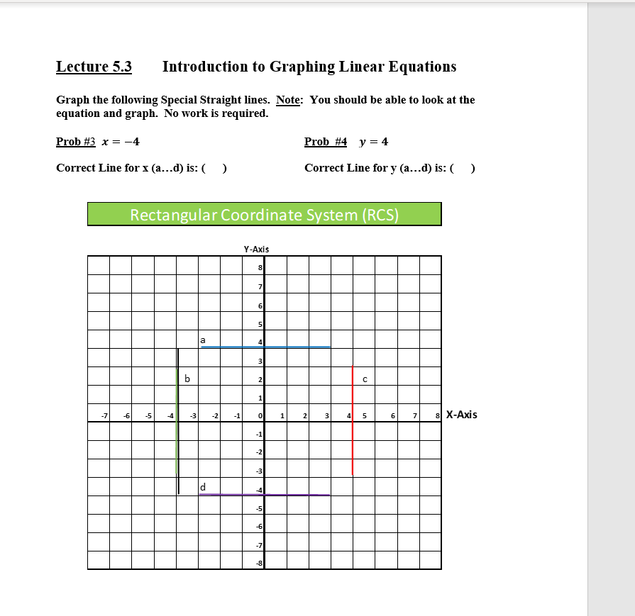Chapter 5 Exercises 5.1 --- Graphing Linear