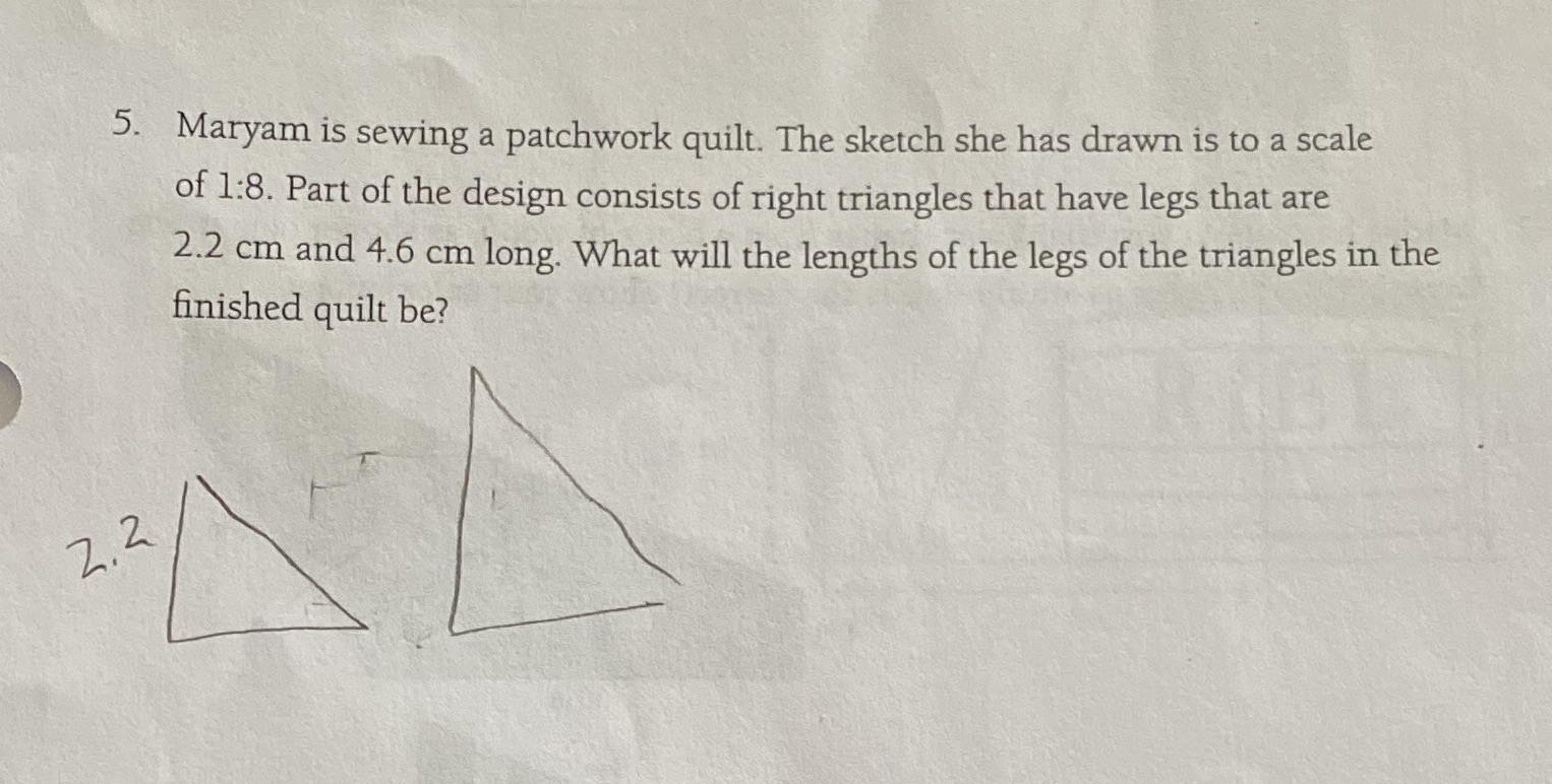 5. Maryam is sewing a patchwork quilt. The sketch