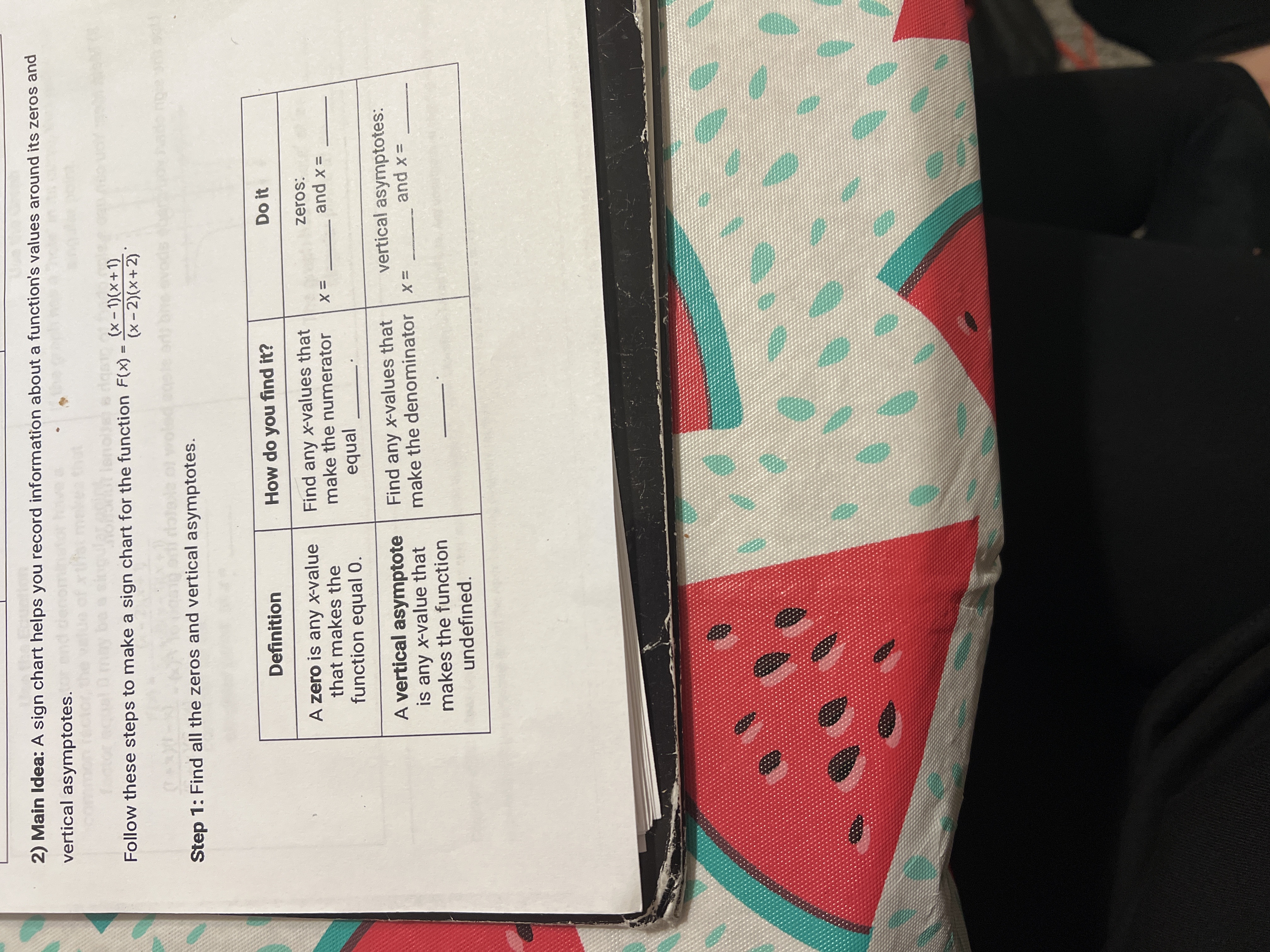 2) Main Idea: A sign chart helps you record