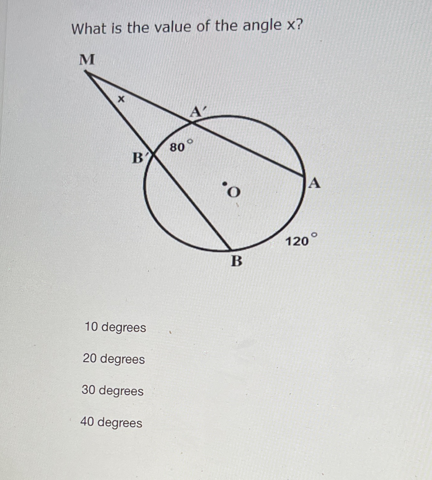 What is the value of the angle x? What is the