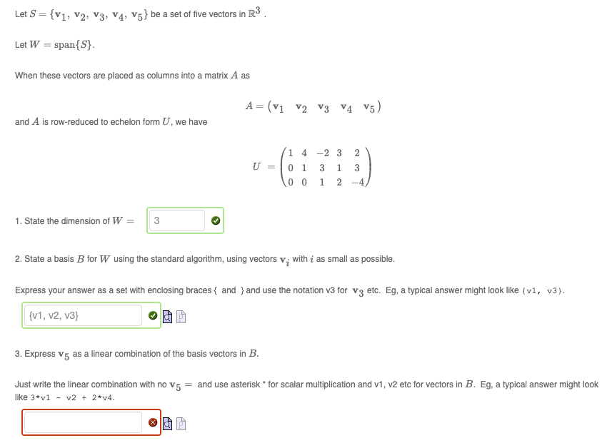 Let S = {v1, v2, V3, V4, V5} be a set of five
