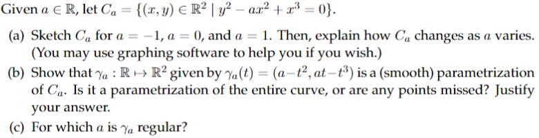 Givena E R, Iet Ca : {(1,306 R2 | y2 as? + 1:3 :