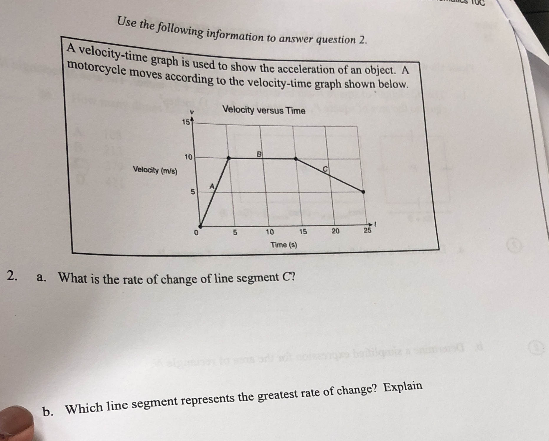 C) Which line segment represents no acceleration
