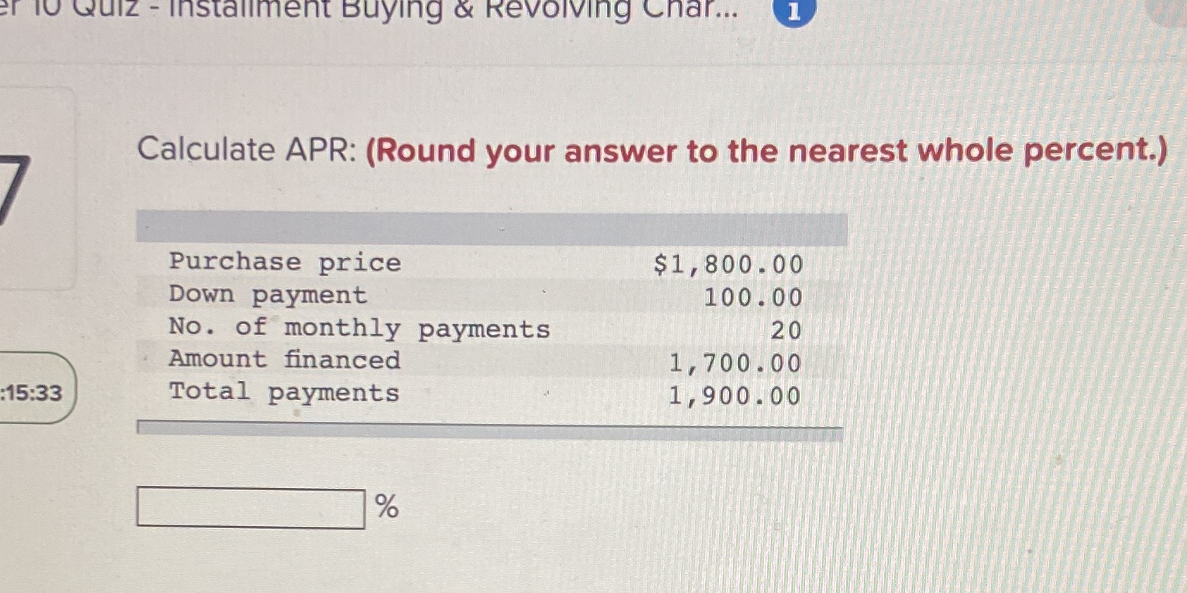 er TO Quiz - Installment Buying & Revolving